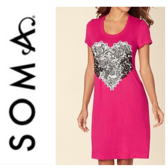 Soma Other - NWT SOMA Cool Nights Lace Heart Azalea Luxurious Lounge Sleep Shirt Sz: S